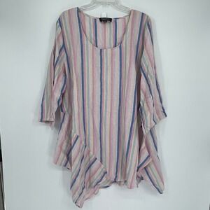 Jones & Co NWT Women's Pink Striped Lagenlook Linen Blend Tunic Top Plus Size 1X